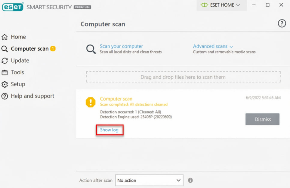 گزارش پایان اسکن در ESET